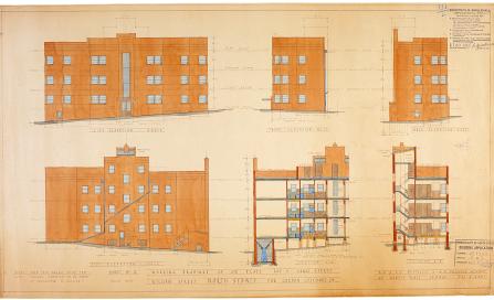 , The Justelius and Frederick plan for the flats built for Gordon Luscombe. Stanton Library